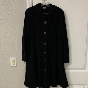 Black Ribbed Button-Up Sweater